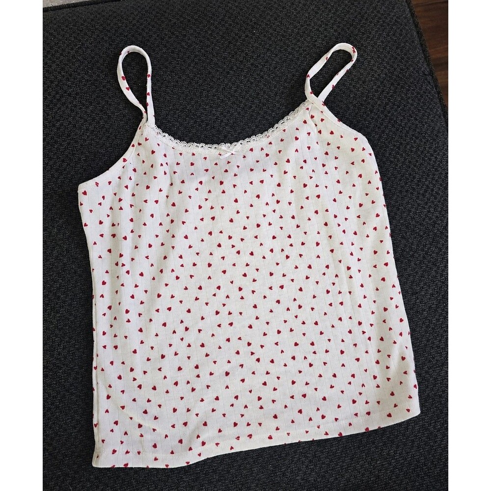 Vibe Sportswear White & Red Heart Print Cami Tank Top M